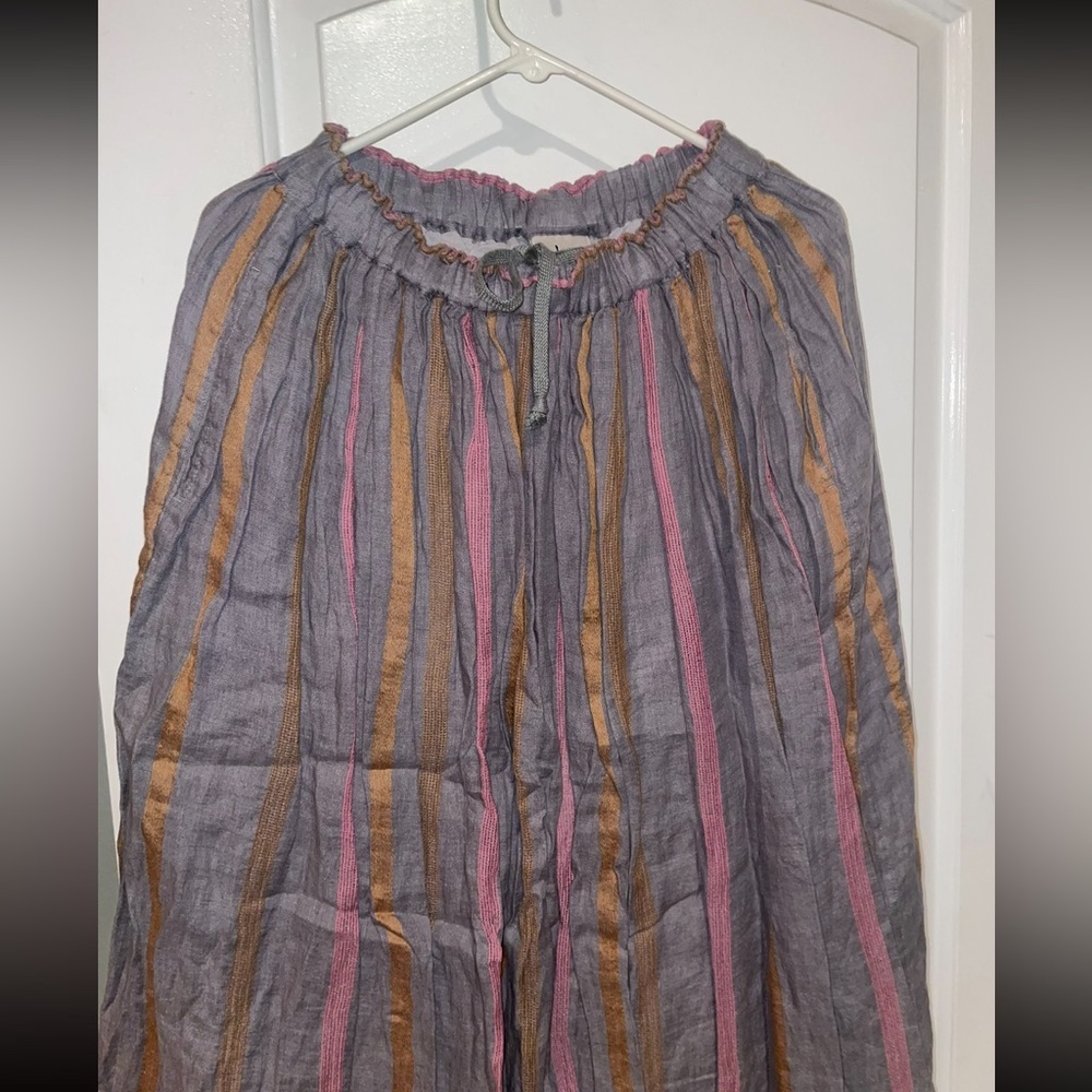 New! Ichi Antiquites Linen Striped Drawstring Adjustable Skirt 🩶 Onesize  XS-XL - Picture 9 of 11